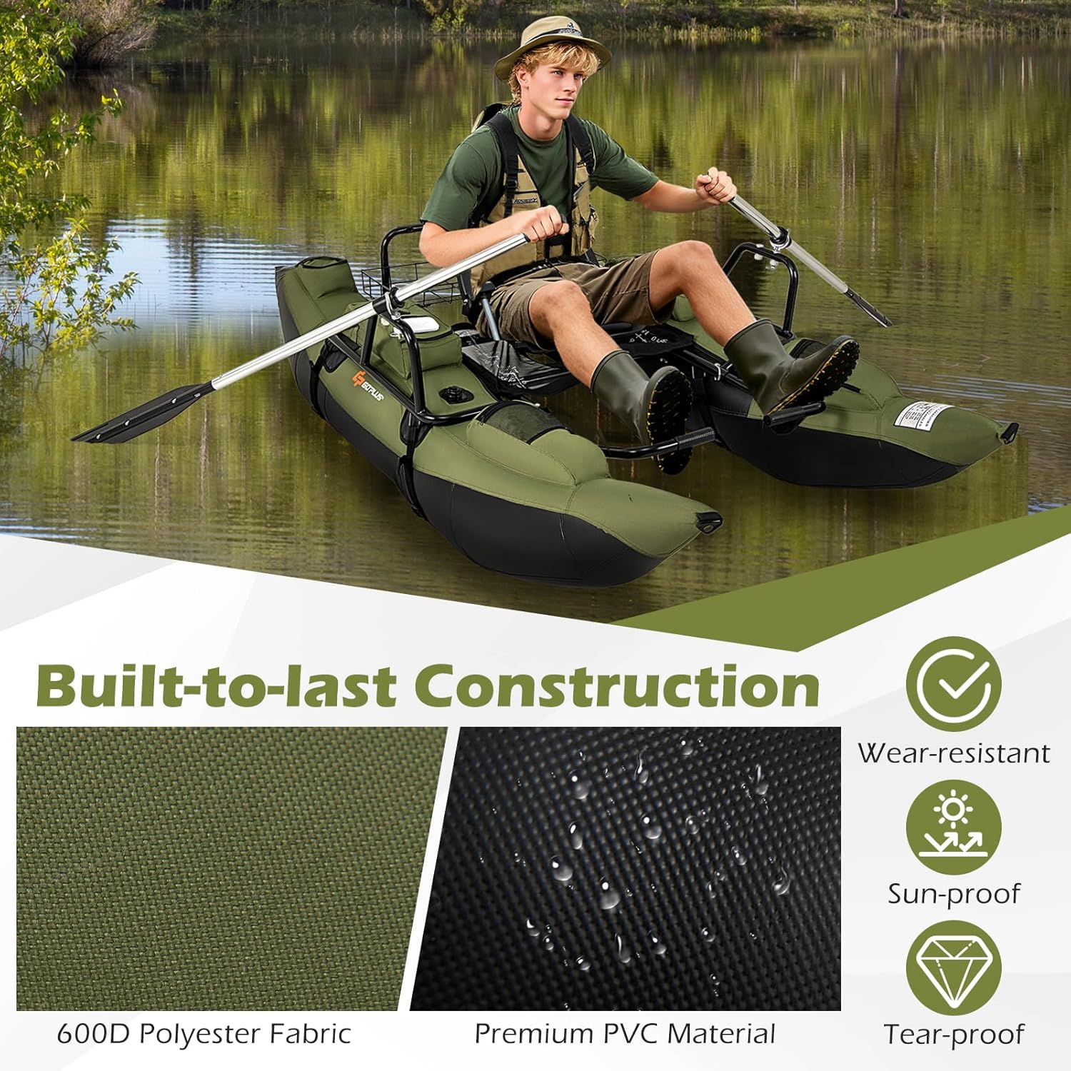 Adult Inflatable Belly Boat wi - Fishing Boat Seat review and price