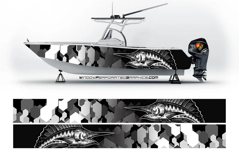 Camo Black and White Marlin Fi - Fishing Boat Trailer review and price